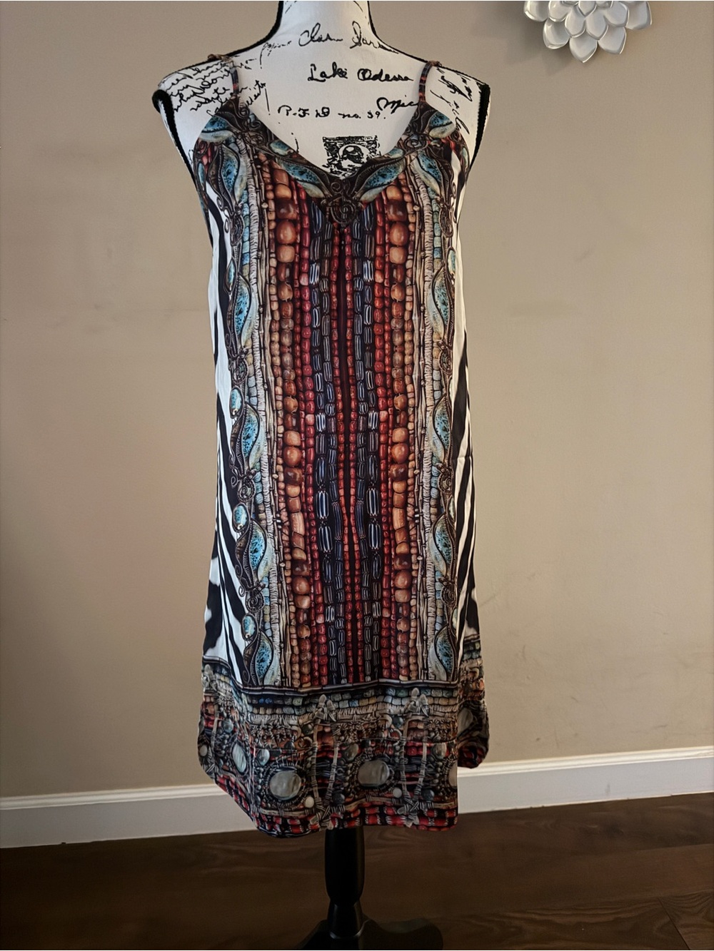 Printed Sleeveless Midi Slip Dress in Multicolor